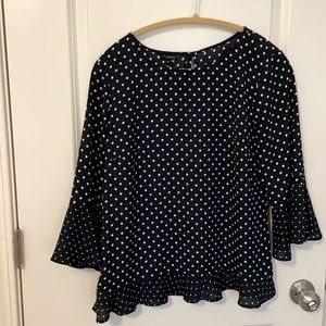 Talbots Navy and white polka dot blouse
